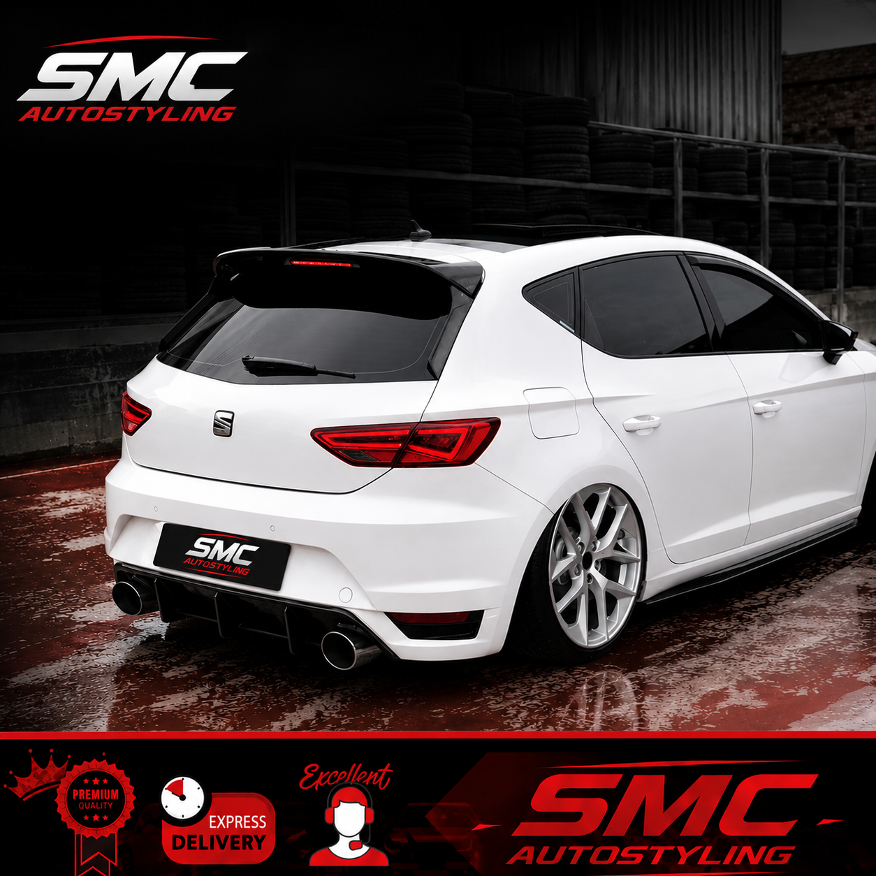 SEAT Leon Mk3 Gloss Black Rear Roof Spoiler + Winglet 2013-2020