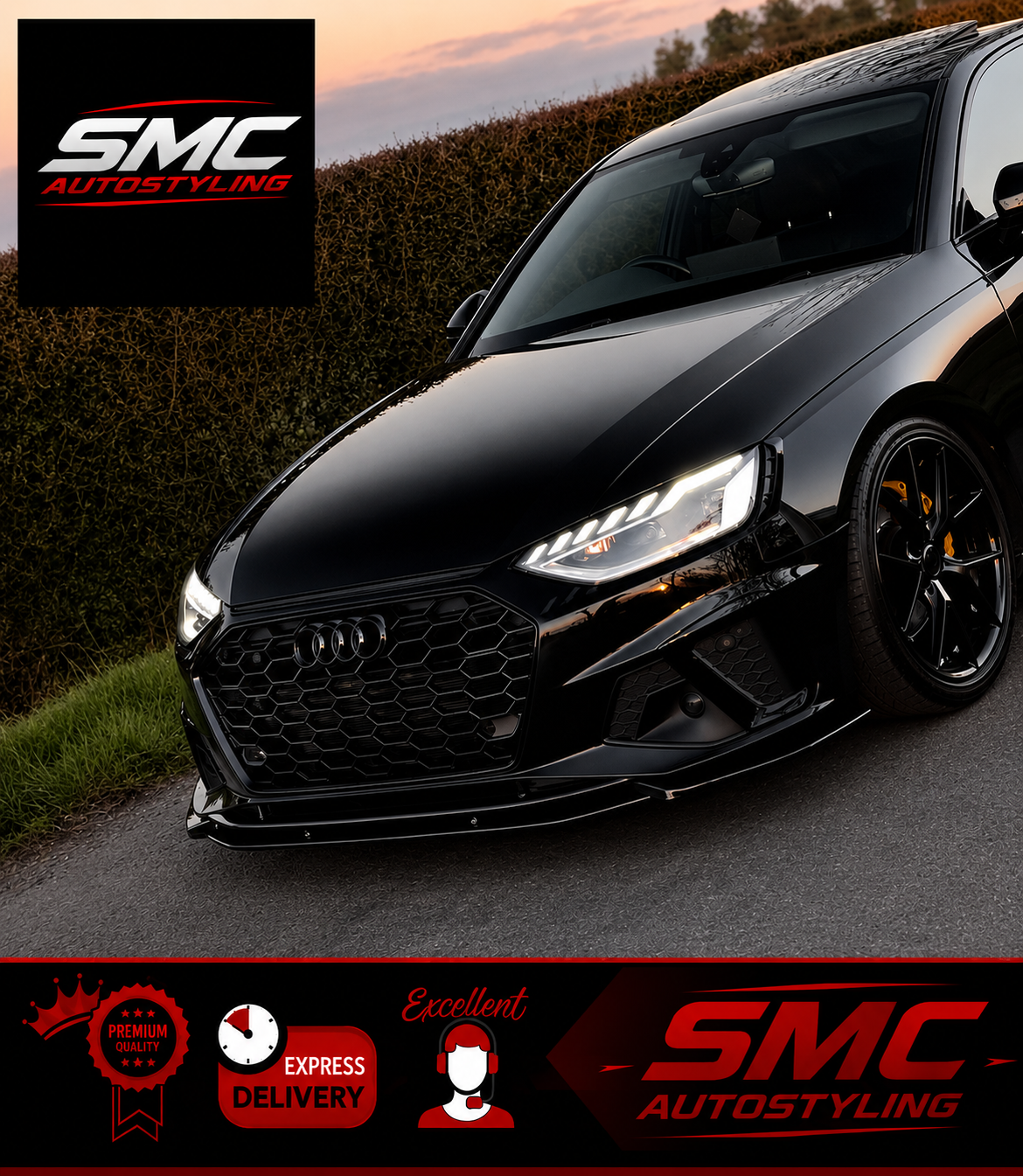 Audi A4 B9 Front Lip Gloss Black 2017-2019