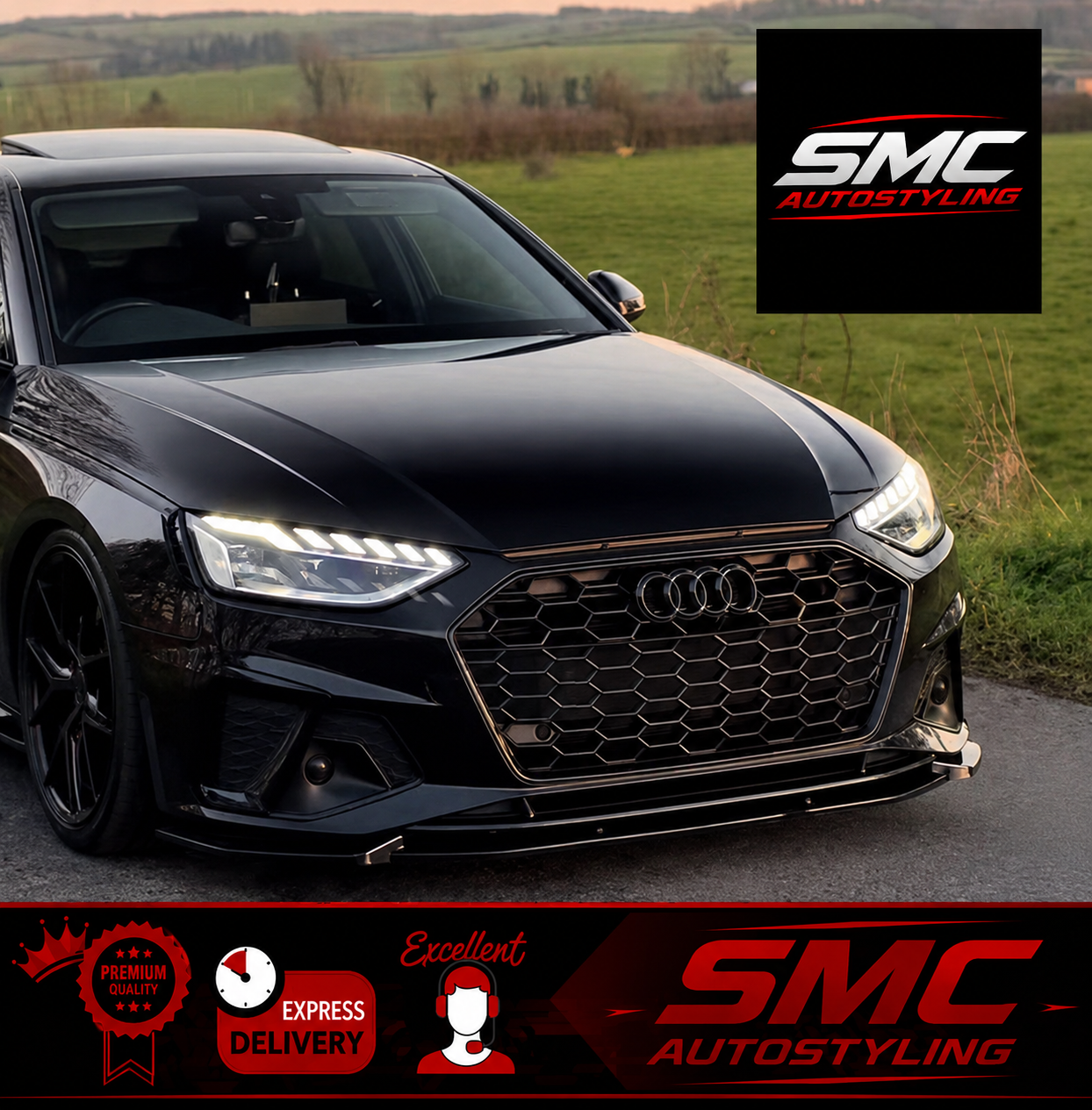 Audi A4 B9 Front Lip Gloss Black 2017-2019