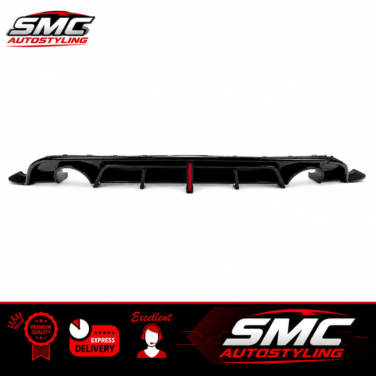 VW Golf Mk6 Gloss Black Rear Diffuser with Brake Light Dual Exit Standard 08-12
