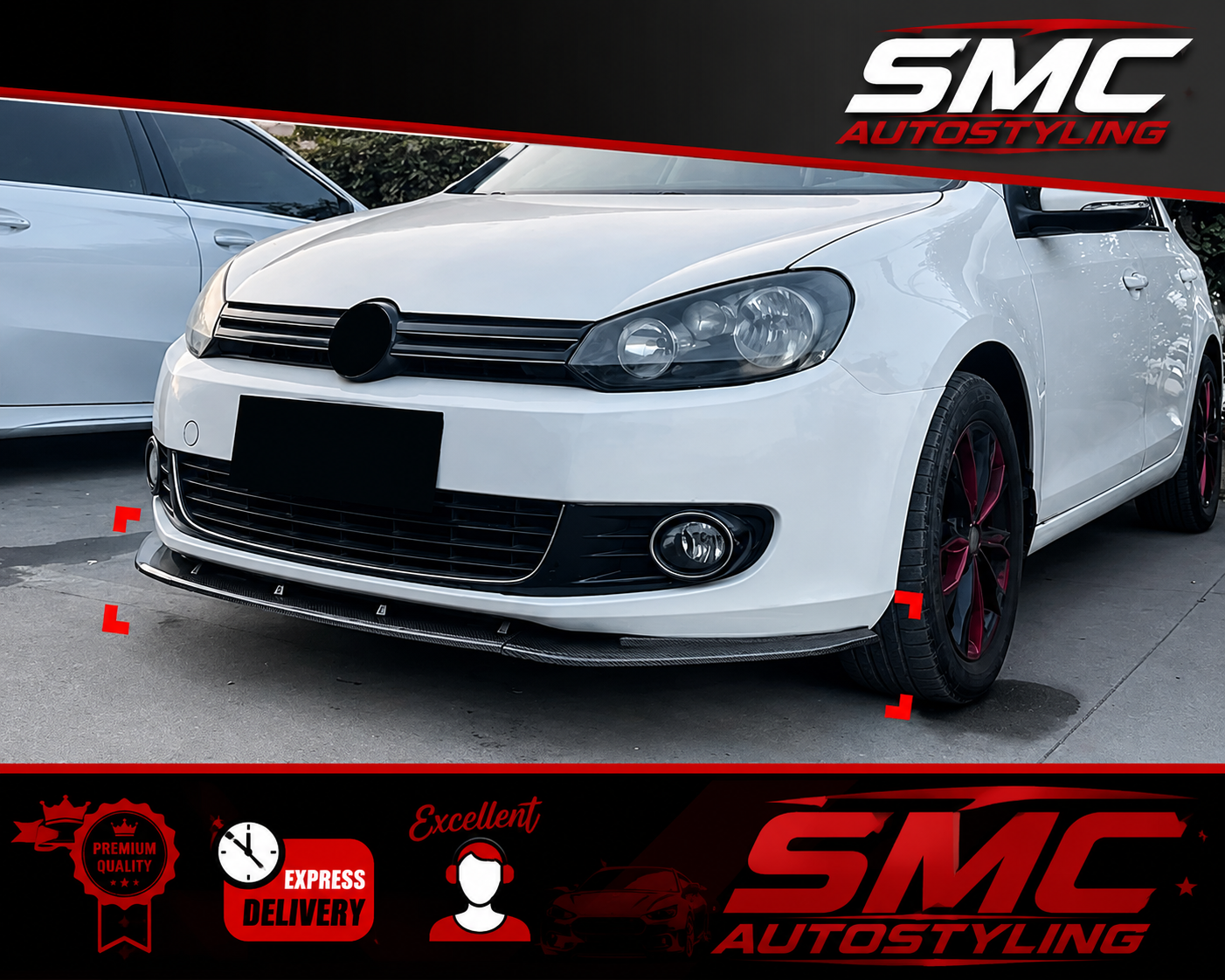 VW Golf Mk6 Gloss Black Front Splitter Fits 2008-2013