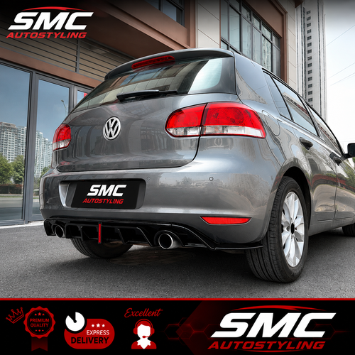 VW Golf Mk6 Gloss Black Rear Diffuser with Brake Light Dual Exit Standard 08-12